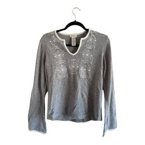 St John’s Bay Gray Embroidered Snowflake Sweater Angora Blend Women’s Medium